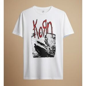 Korn Band T-Shirt Graphic Logo Tee Mens L White Nu Metal Rock NWOT